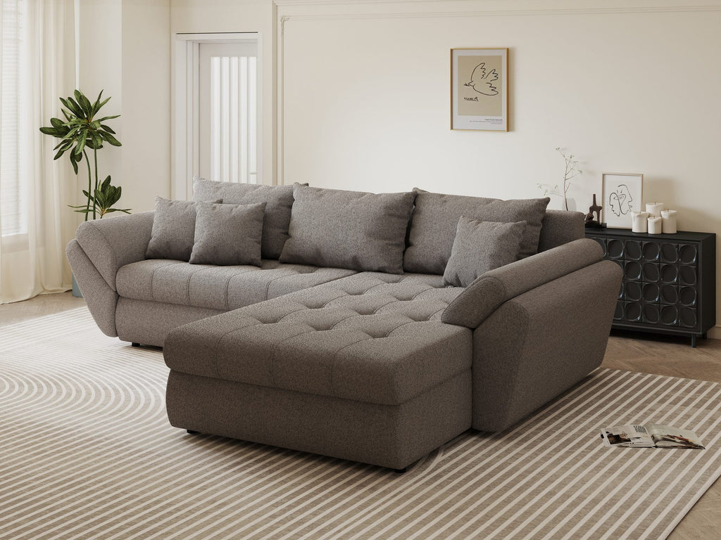 Colțar extensibil dumonde cu ladă de depozitare si sezut confortabil din spuma high-density, Loana Monte Gri II 270x185 cm