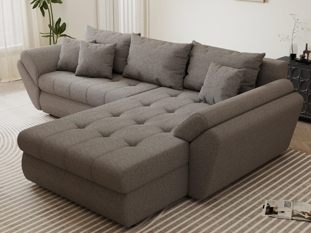 Colțar extensibil dumonde cu ladă de depozitare si sezut confortabil din spuma high-density, Loana Monte Gri II 270x185 cm