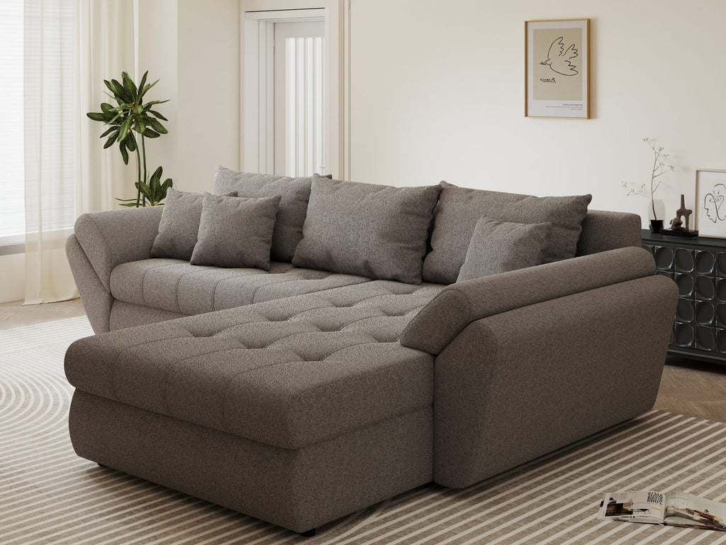Colțar extensibil dumonde cu ladă de depozitare si sezut confortabil din spuma high-density, Loana Monte Gri II 270x185 cm
