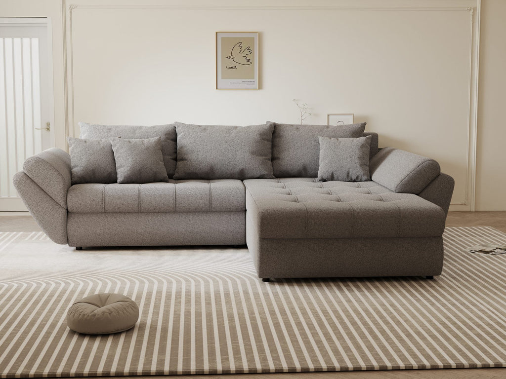 Colțar extensibil dumonde cu ladă de depozitare si sezut confortabil din spuma high-density, Loana Monte Gri II 270x185 cm