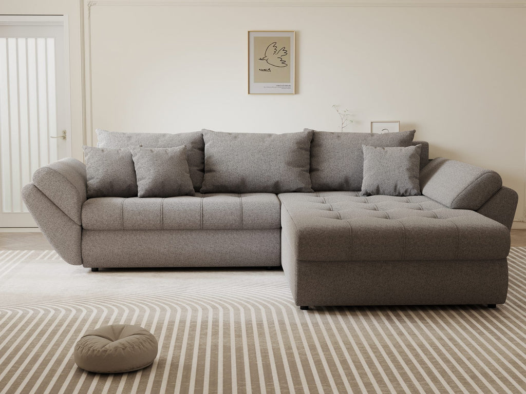 Colțar extensibil dumonde cu ladă de depozitare si sezut confortabil din spuma high-density, Loana Monte Gri II 270x185 cm