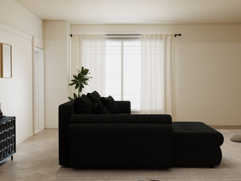 Colțar extensibil dumonde cu ladă de depozitare si sezut confortabil din spuma high-density, Loana Monte Negru 270x185 cm