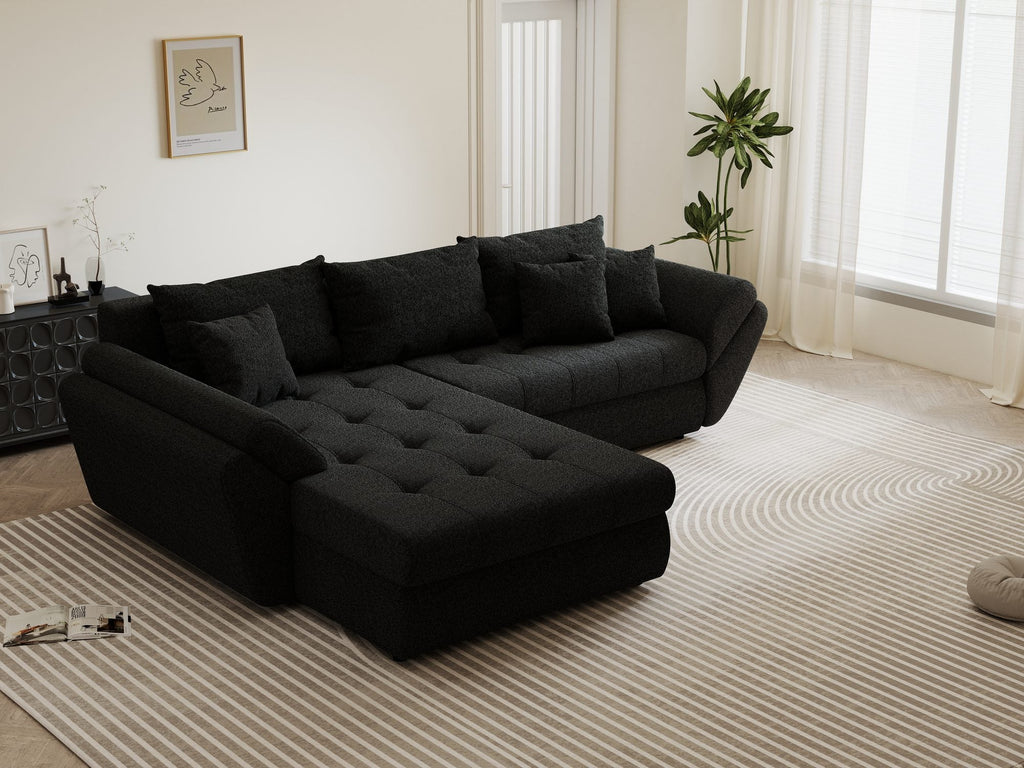 Colțar extensibil dumonde cu ladă de depozitare si sezut confortabil din spuma high-density, Loana Monte Negru 270x185 cm