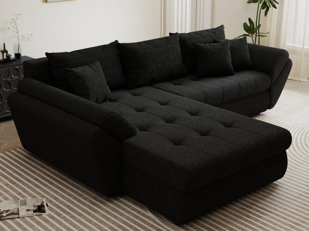 Colțar extensibil dumonde cu ladă de depozitare si sezut confortabil din spuma high-density, Loana Monte Negru 270x185 cm