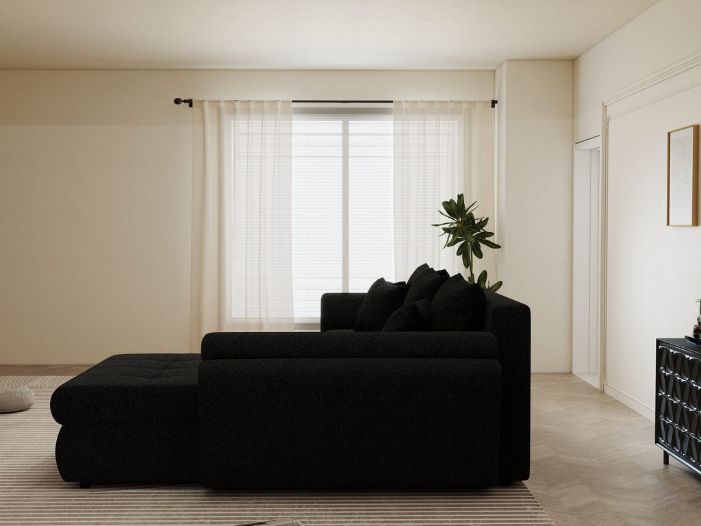 Colțar extensibil dumonde cu ladă de depozitare si sezut confortabil din spuma high-density, Loana Monte Negru II 270x185 cm