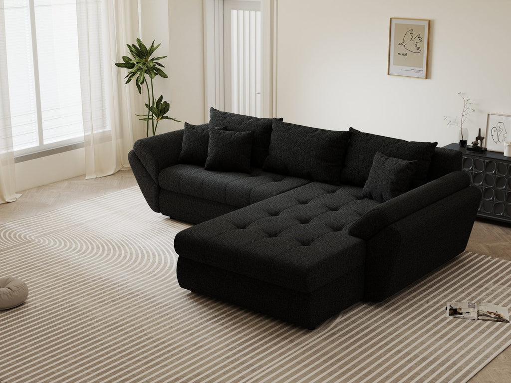 Colțar extensibil dumonde cu ladă de depozitare si sezut confortabil din spuma high-density, Loana Monte Negru II 270x185 cm