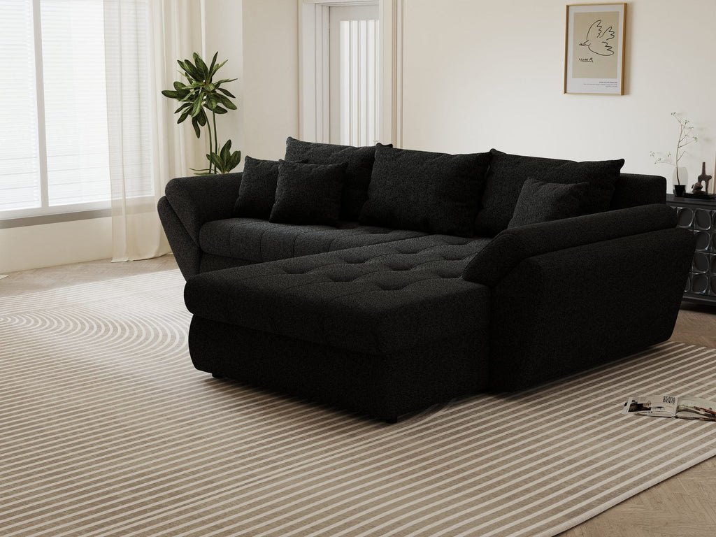 Colțar extensibil dumonde cu ladă de depozitare si sezut confortabil din spuma high-density, Loana Monte Negru II 270x185 cm