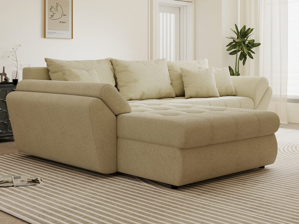 Colțar extensibil dumonde cu ladă de depozitare si sezut confortabil din spuma high-density, Loana Quelle Bej 270x185 cm
