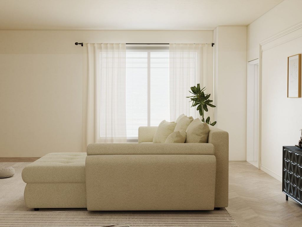 Colțar extensibil dumonde cu ladă de depozitare si sezut confortabil din spuma high-density, Loana Quelle Bej II 270x185 cm