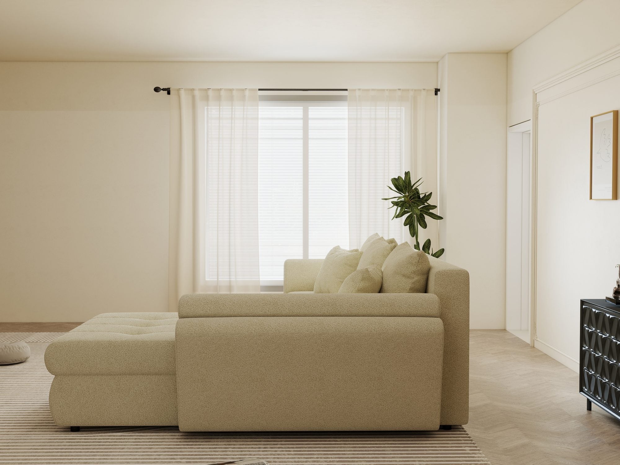 Colțar extensibil dumonde cu ladă de depozitare si sezut confortabil din spuma high-density, Loana Quelle Bej II 270x185 cm