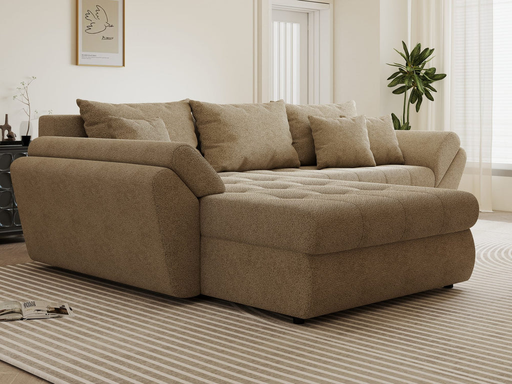Colțar extensibil dumonde cu ladă de depozitare si sezut confortabil din spuma high-density, Loana Quelle Bej 270x185 cm