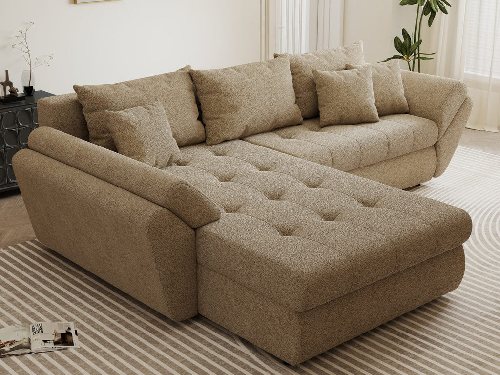 Colțar extensibil dumonde cu ladă de depozitare si sezut confortabil din spuma high-density, Loana Quelle Bej 270x185 cm