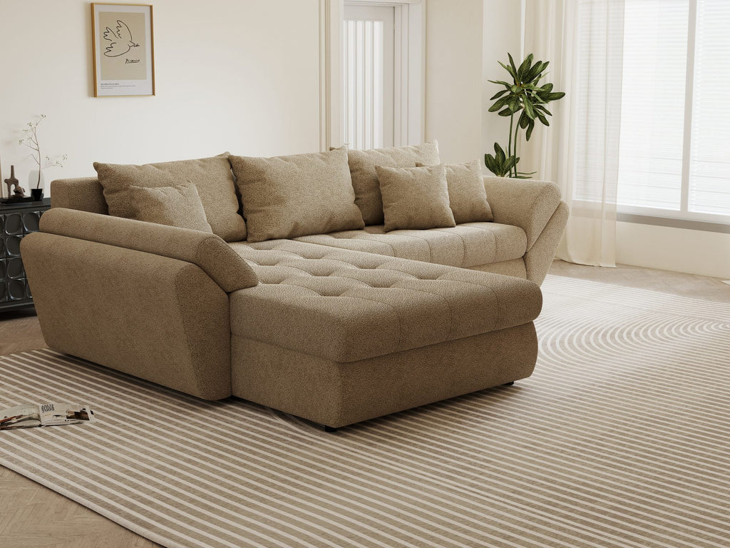 Colțar extensibil dumonde cu ladă de depozitare si sezut confortabil din spuma high-density, Loana Quelle Bej 270x185 cm