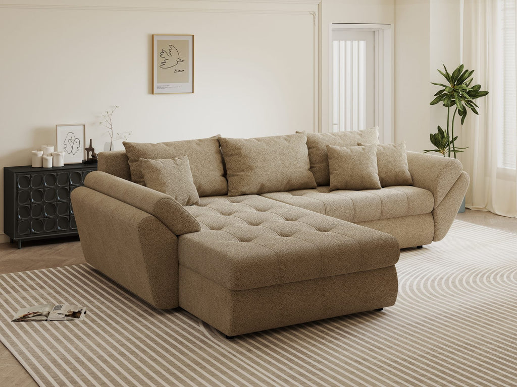 Colțar extensibil dumonde cu ladă de depozitare si sezut confortabil din spuma high-density, Loana Quelle Bej 270x185 cm