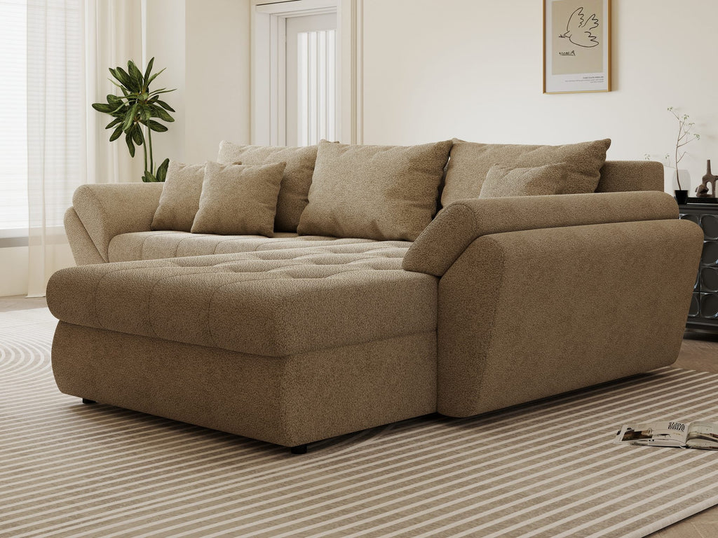 Colțar extensibil dumonde cu ladă de depozitare si sezut confortabil din spuma high-density, Loana Quelle Bej II 270x185 cm