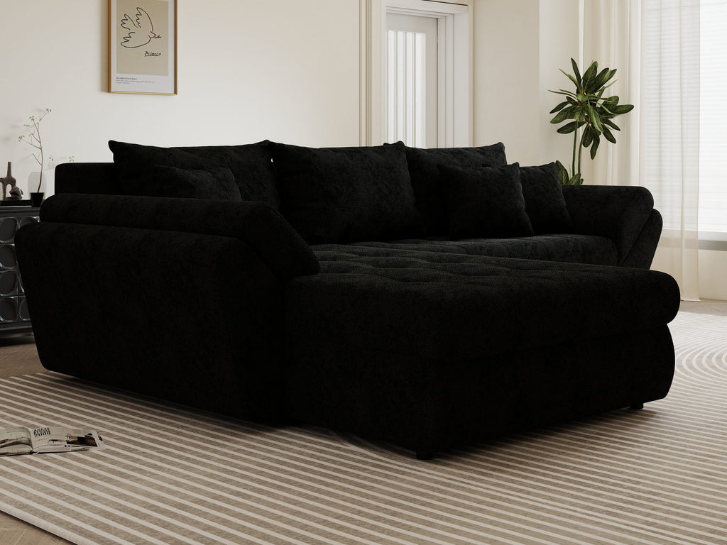 Colțar extensibil dumonde cu ladă de depozitare si sezut confortabil din spuma high-density, Loana Quelle Negru 270x185 cm
