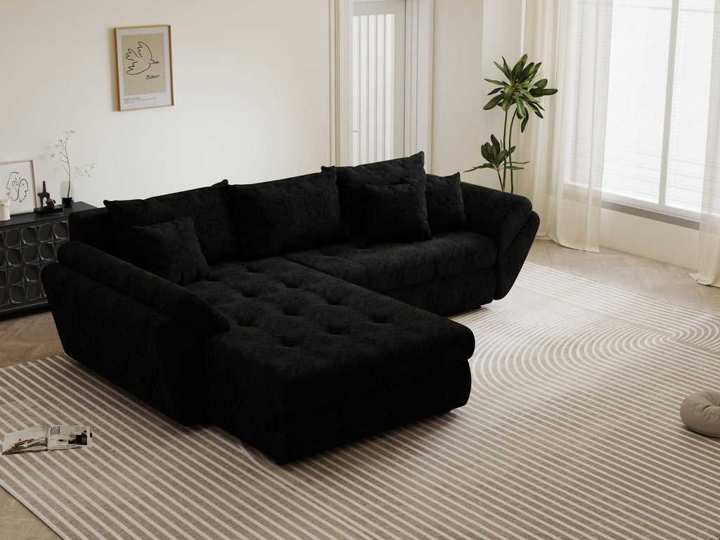 Colțar extensibil dumonde cu ladă de depozitare si sezut confortabil din spuma high-density, Loana Quelle Negru 270x185 cm