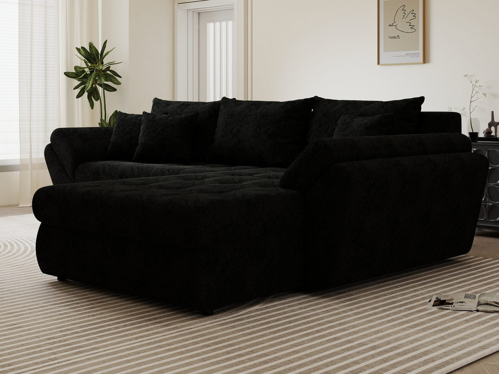 Colțar extensibil dumonde cu ladă de depozitare si sezut confortabil din spuma high-density, Loana Quelle Negru II 270x185 cm