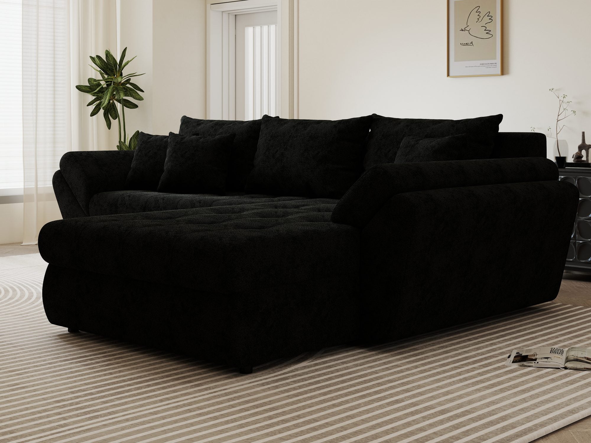 Colțar extensibil dumonde cu ladă de depozitare si sezut confortabil din spuma high-density, Loana Quelle Negru II 270x185 cm