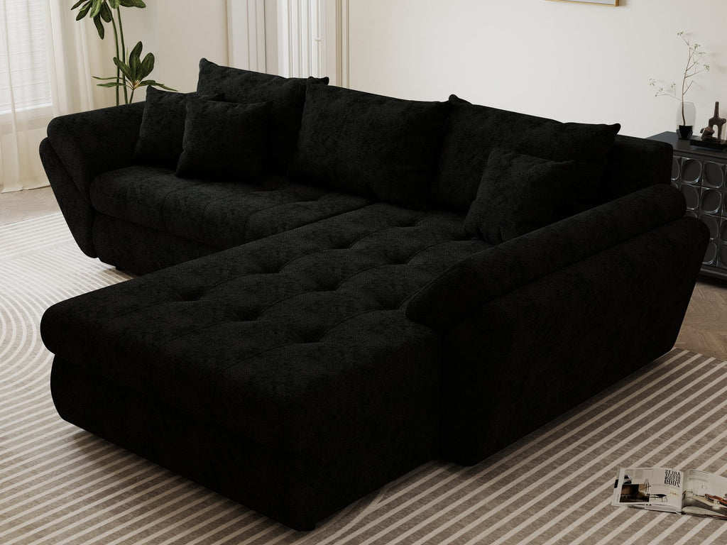 Colțar extensibil dumonde cu ladă de depozitare si sezut confortabil din spuma high-density, Loana Quelle Negru II 270x185 cm