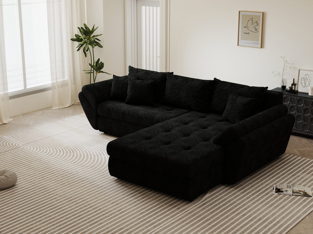 Colțar extensibil dumonde cu ladă de depozitare si sezut confortabil din spuma high-density, Loana Quelle Negru II 270x185 cm