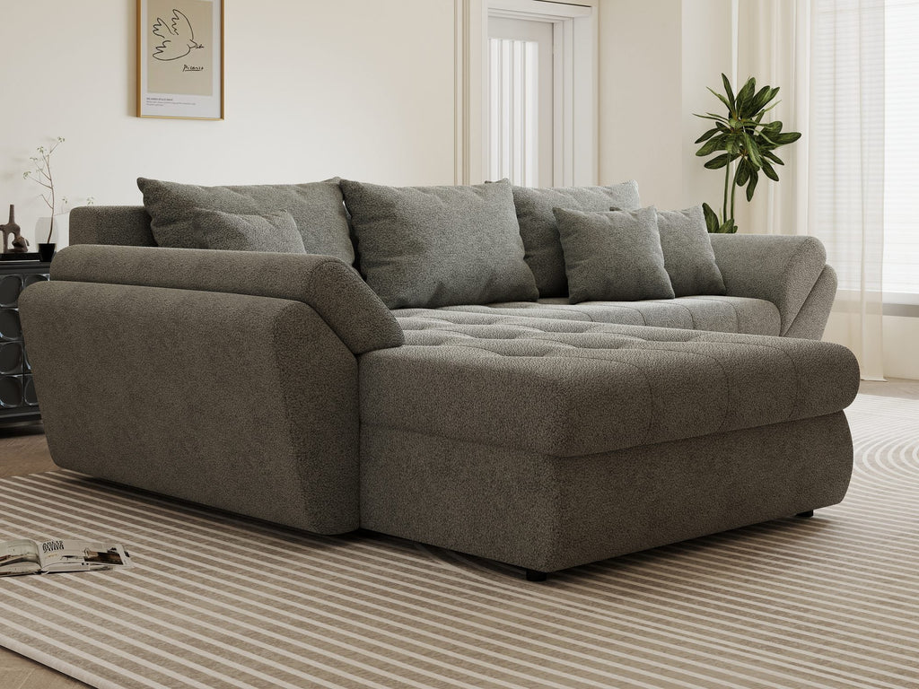 Colțar extensibil dumonde cu ladă de depozitare si sezut confortabil din spuma high-density, Loana Quelle Gri 270x185 cm
