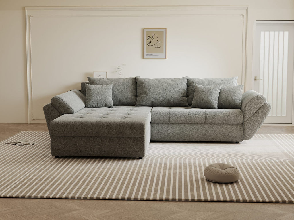 Colțar extensibil dumonde cu ladă de depozitare si sezut confortabil din spuma high-density, Loana Quelle Gri 270x185 cm