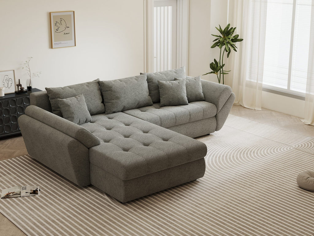 Colțar extensibil dumonde cu ladă de depozitare si sezut confortabil din spuma high-density, Loana Quelle Gri 270x185 cm