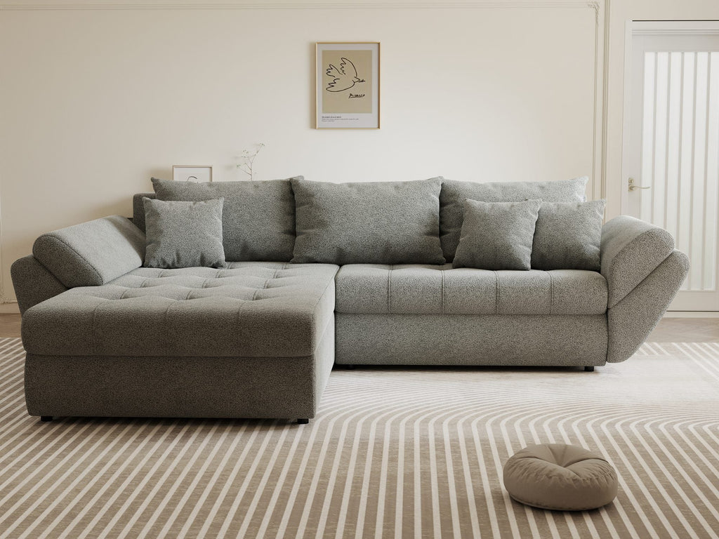 Colțar extensibil dumonde cu ladă de depozitare si sezut confortabil din spuma high-density, Loana Quelle Gri 270x185 cm