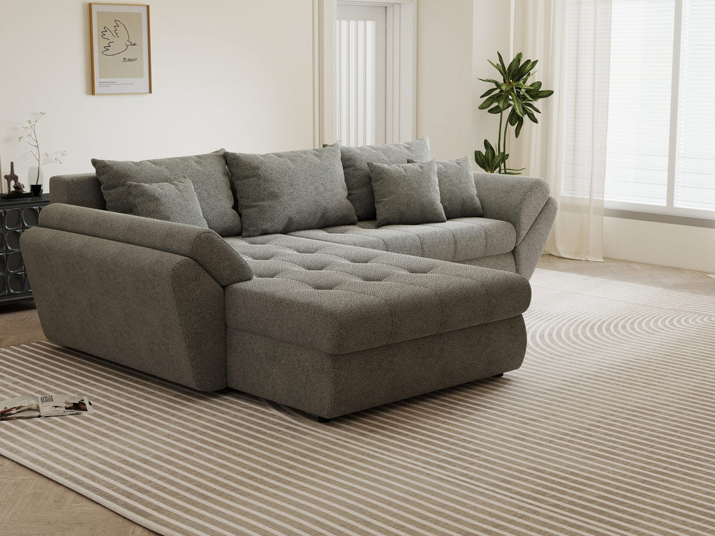 Colțar extensibil dumonde cu ladă de depozitare si sezut confortabil din spuma high-density, Loana Quelle Gri 270x185 cm