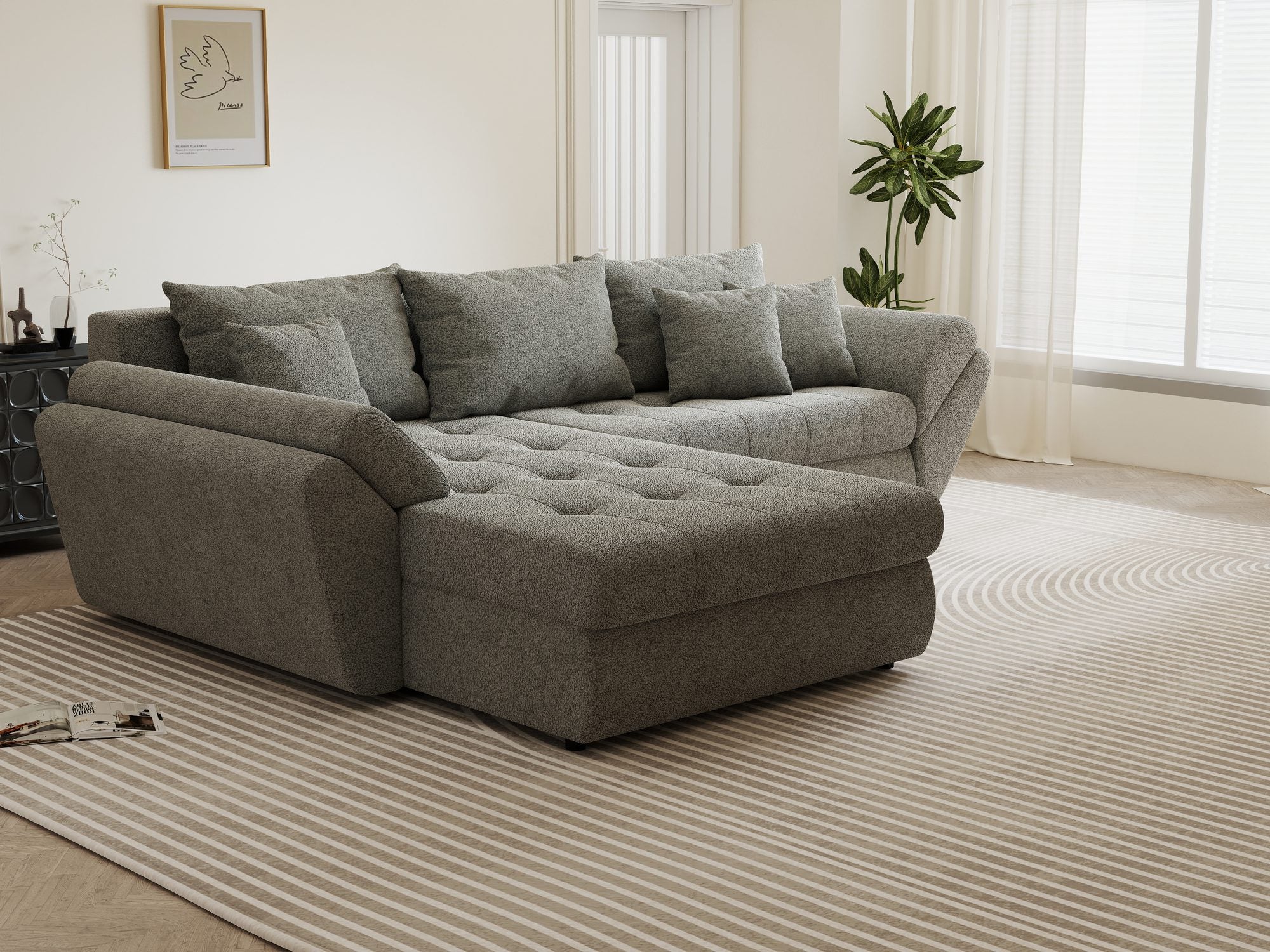 Colțar extensibil dumonde cu ladă de depozitare si sezut confortabil din spuma high-density, Loana Quelle Gri 270x185 cm