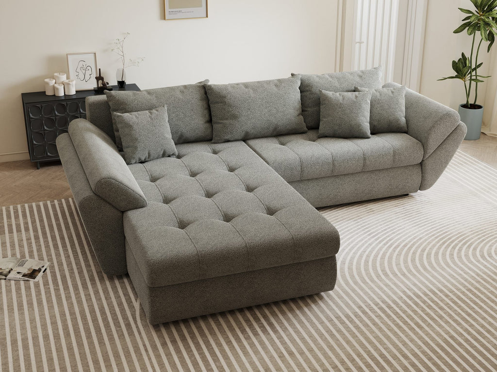 Colțar extensibil dumonde cu ladă de depozitare si sezut confortabil din spuma high-density, Loana Quelle Gri 270x185 cm