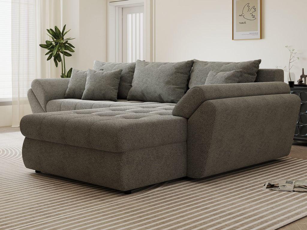 Colțar extensibil dumonde cu ladă de depozitare si sezut confortabil din spuma high-density, Loana Quelle Gri II 270x185 cm
