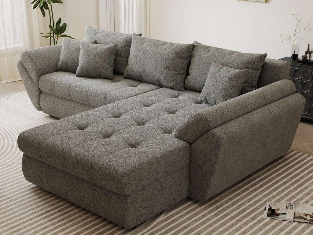Colțar extensibil dumonde cu ladă de depozitare si sezut confortabil din spuma high-density, Loana Quelle Gri II 270x185 cm