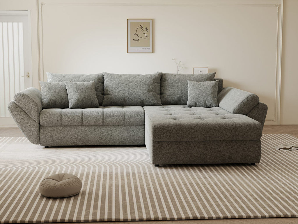 Colțar extensibil dumonde cu ladă de depozitare si sezut confortabil din spuma high-density, Loana Quelle Gri II 270x185 cm