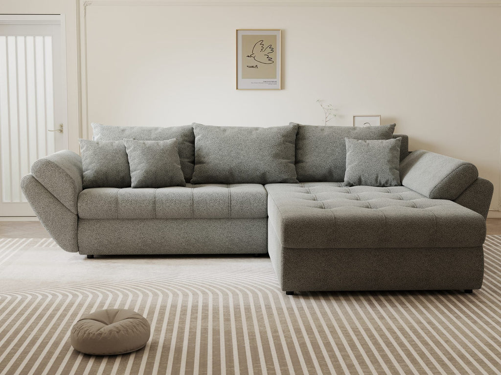 Colțar extensibil dumonde cu ladă de depozitare si sezut confortabil din spuma high-density, Loana Quelle Gri II 270x185 cm
