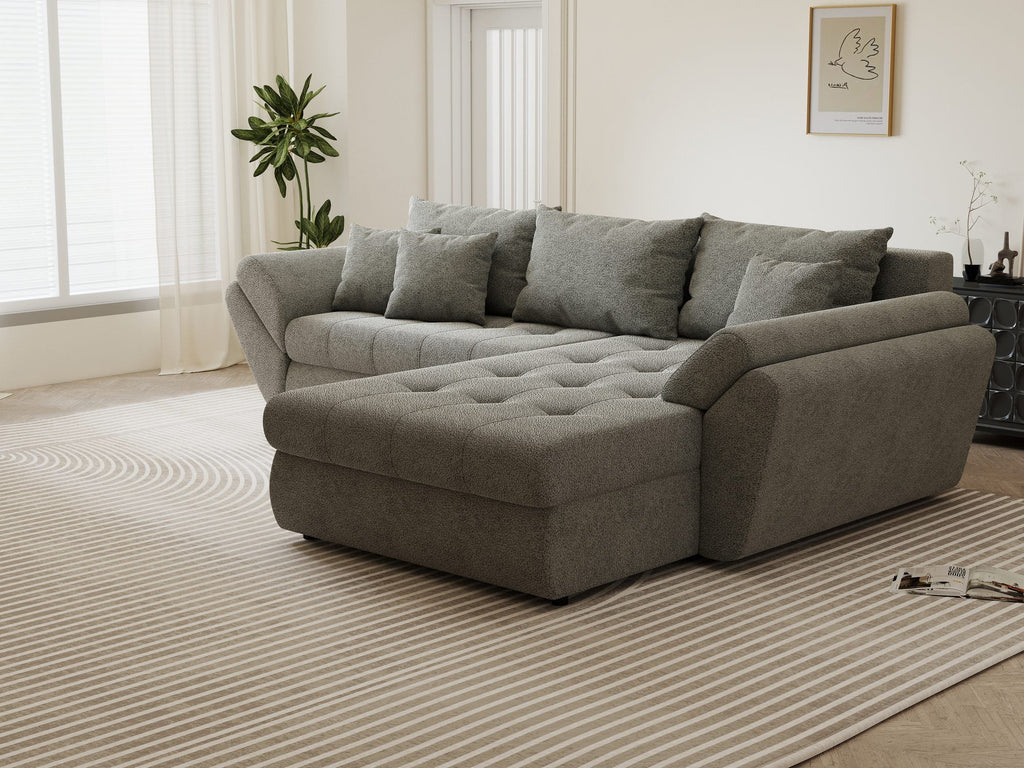 Colțar extensibil dumonde cu ladă de depozitare si sezut confortabil din spuma high-density, Loana Quelle Gri II 270x185 cm