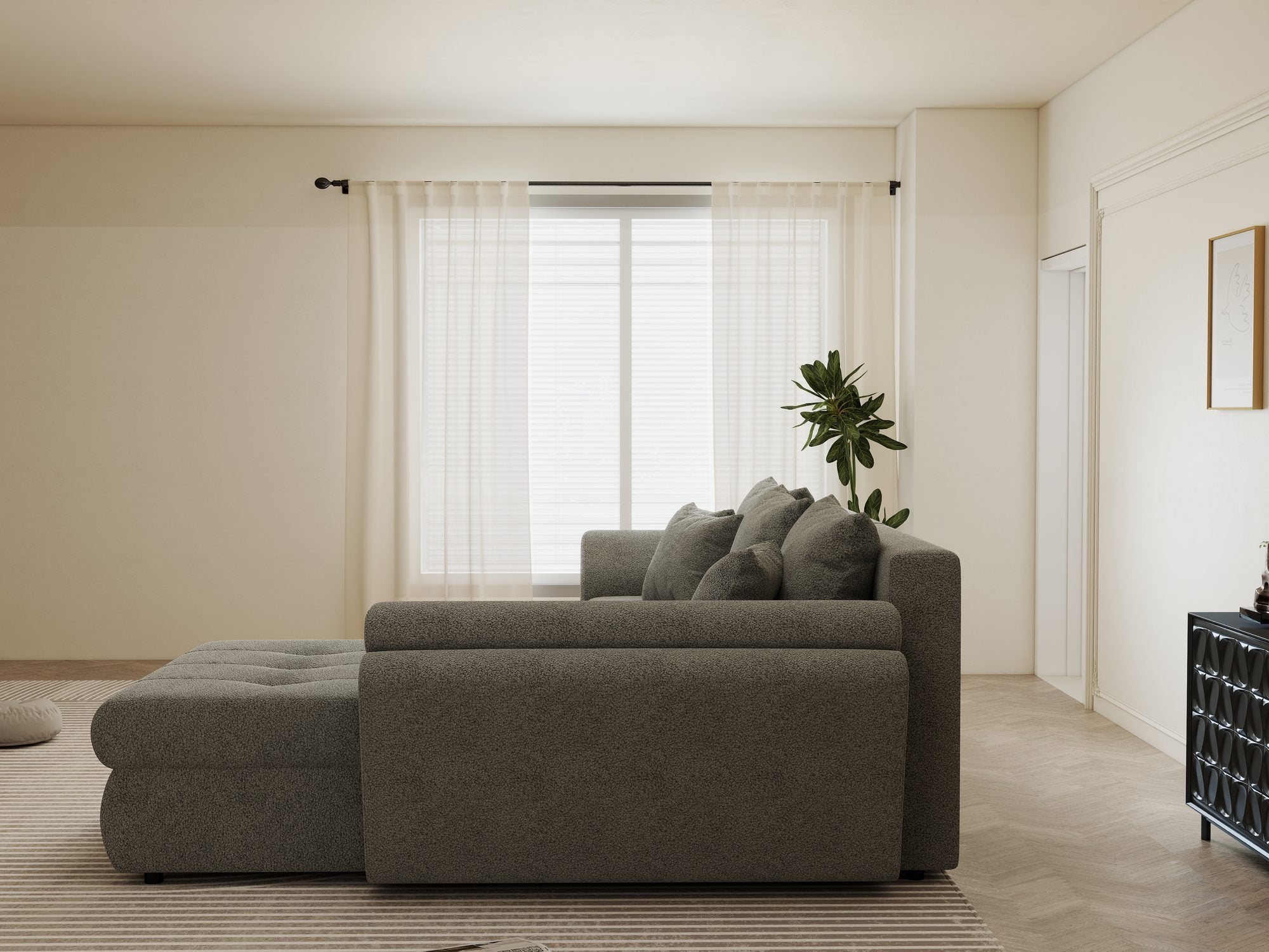 Colțar extensibil dumonde cu ladă de depozitare si sezut confortabil din spuma high-density, Loana Quelle Gri II 270x185 cm
