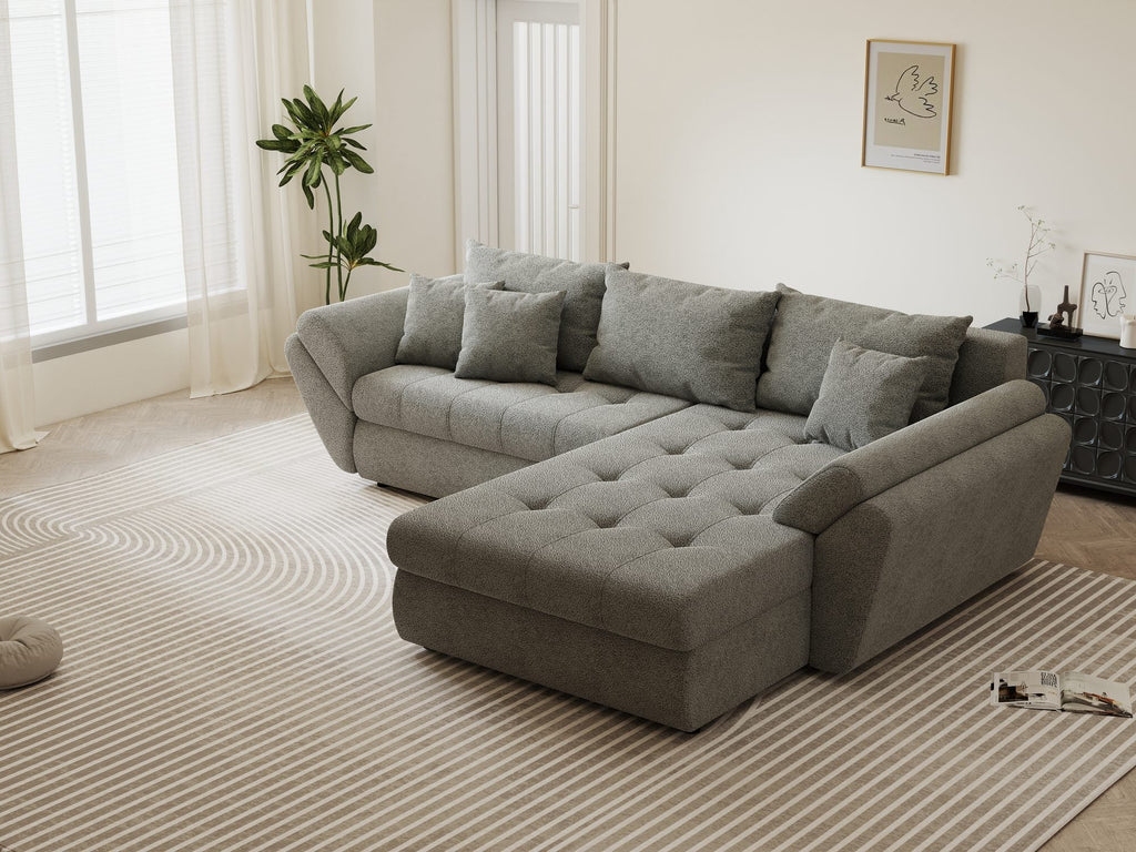 Colțar extensibil dumonde cu ladă de depozitare si sezut confortabil din spuma high-density, Loana Quelle Gri II 270x185 cm