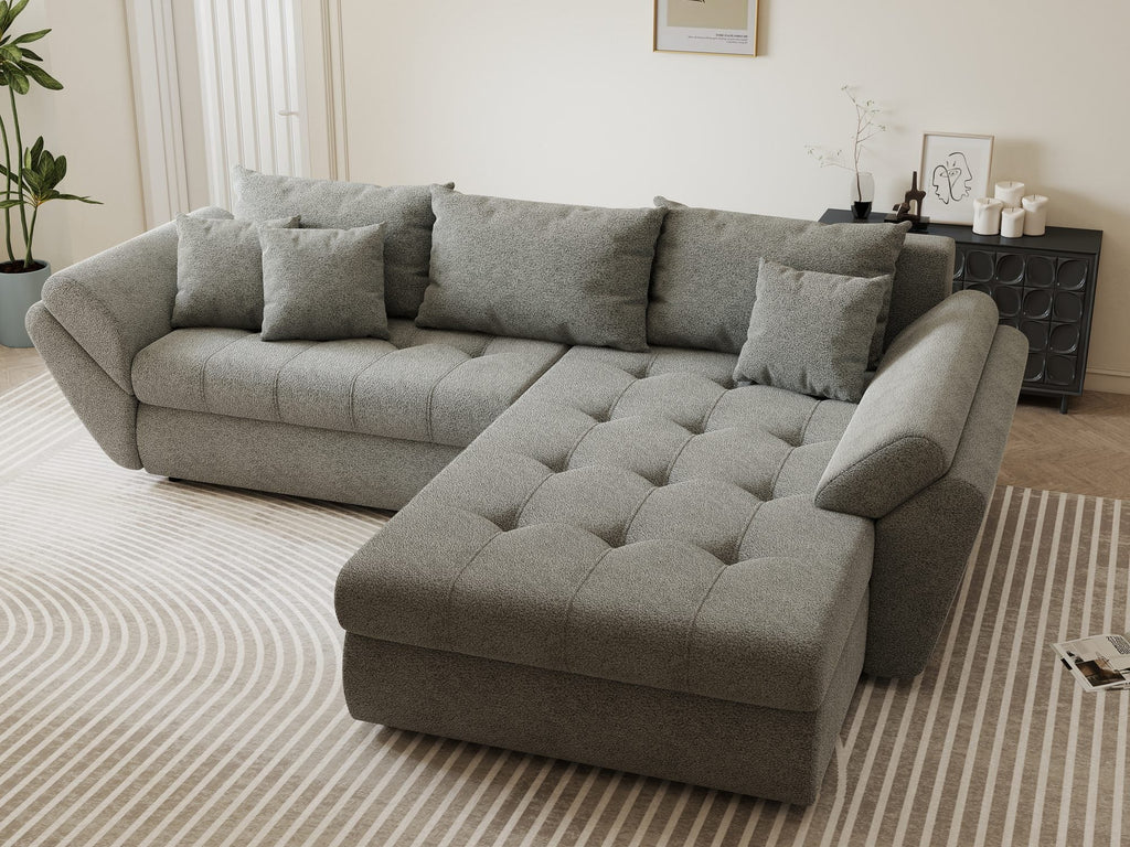 Colțar extensibil dumonde cu ladă de depozitare si sezut confortabil din spuma high-density, Loana Quelle Gri II 270x185 cm