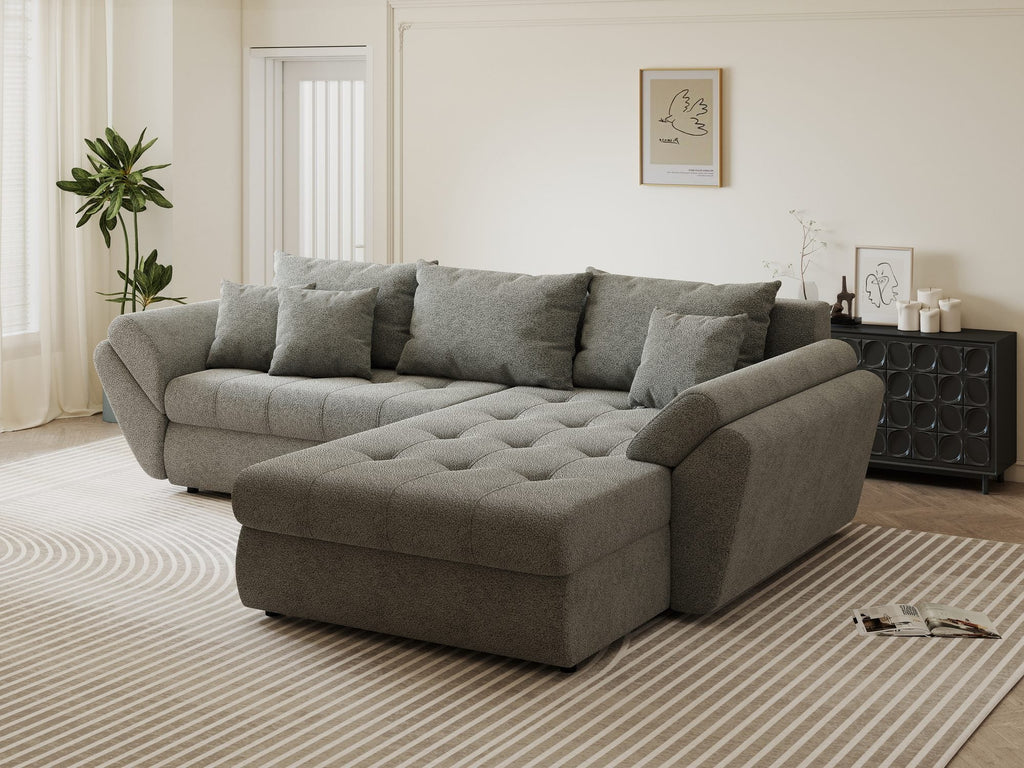 Colțar extensibil dumonde cu ladă de depozitare si sezut confortabil din spuma high-density, Loana Quelle Gri II 270x185 cm