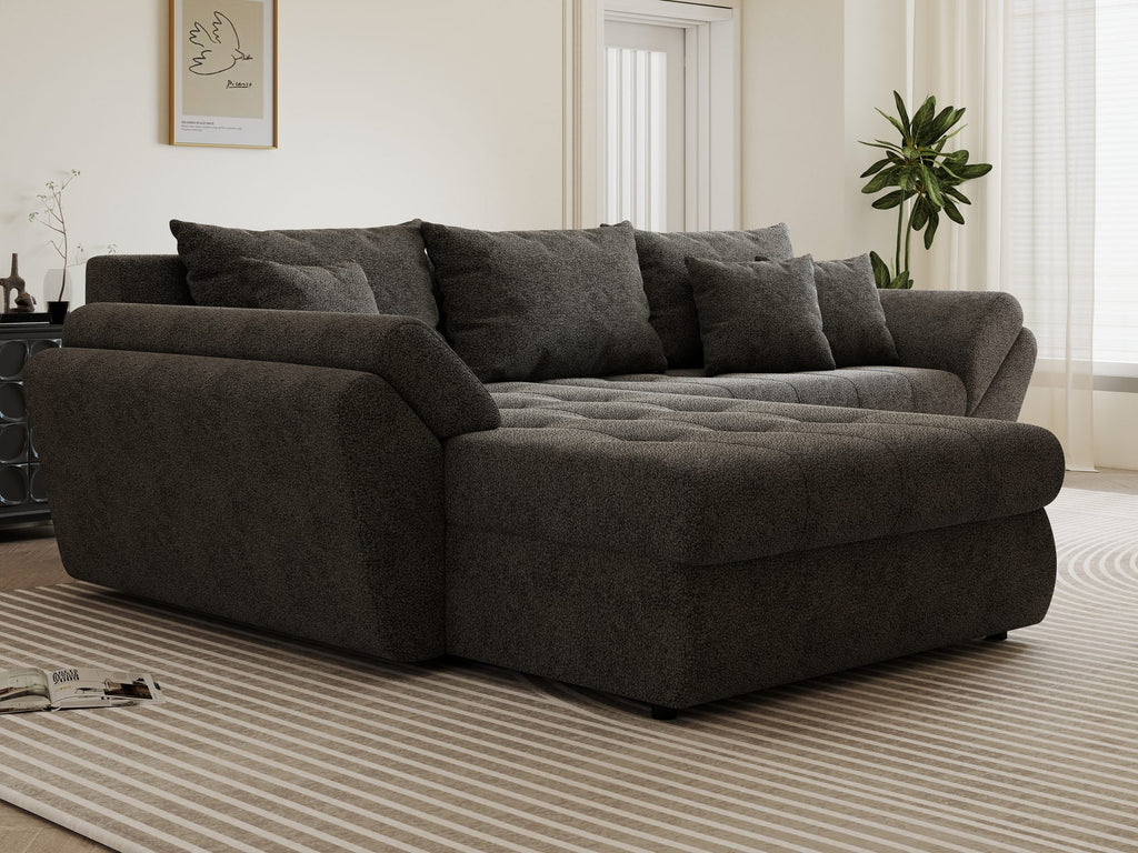 Colțar extensibil dumonde cu ladă de depozitare si sezut confortabil din spuma high-density, Loana Quelle Gri 270x185 cm