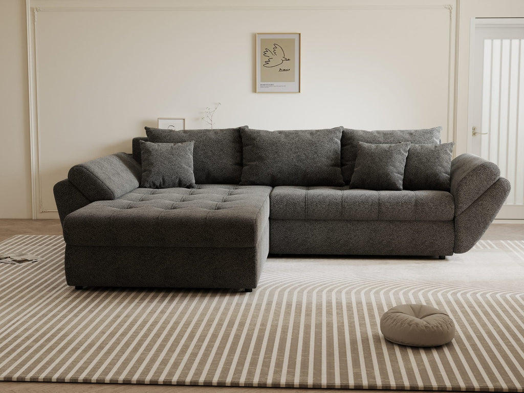 Colțar extensibil dumonde cu ladă de depozitare si sezut confortabil din spuma high-density, Loana Quelle Gri 270x185 cm