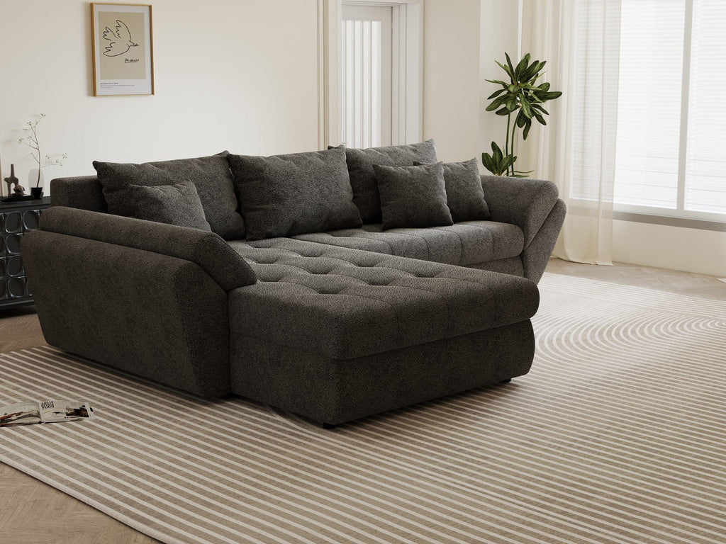 Colțar extensibil dumonde cu ladă de depozitare si sezut confortabil din spuma high-density, Loana Quelle Gri 270x185 cm