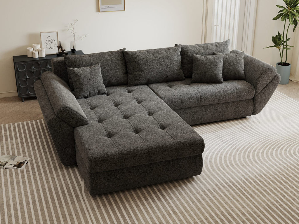 Colțar extensibil dumonde cu ladă de depozitare si sezut confortabil din spuma high-density, Loana Quelle Gri 270x185 cm