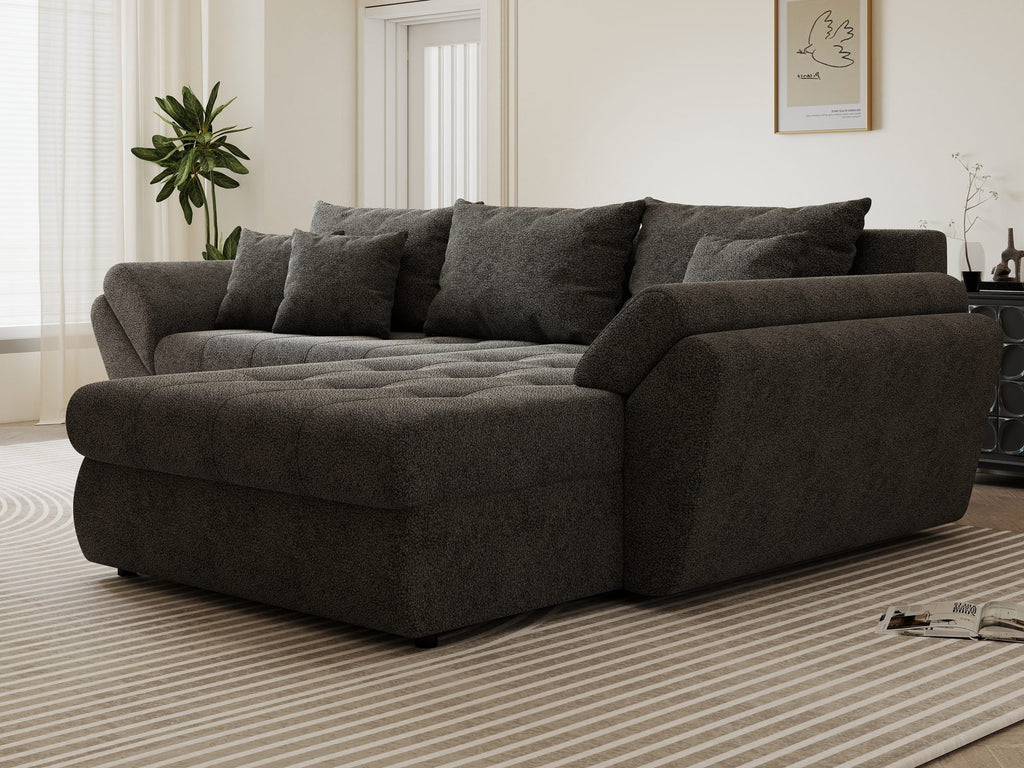 Colțar extensibil dumonde cu ladă de depozitare si sezut confortabil din spuma high-density, Loana Quelle Gri II 270x185 cm