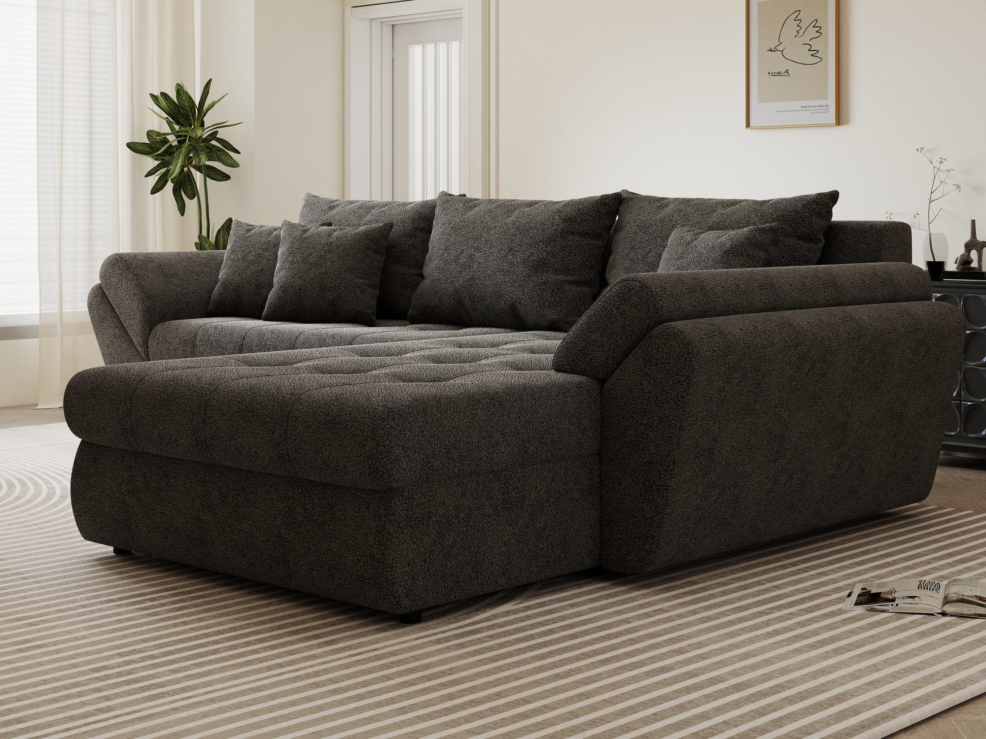 Colțar extensibil dumonde cu ladă de depozitare si sezut confortabil din spuma high-density, Loana Quelle Gri II 270x185 cm