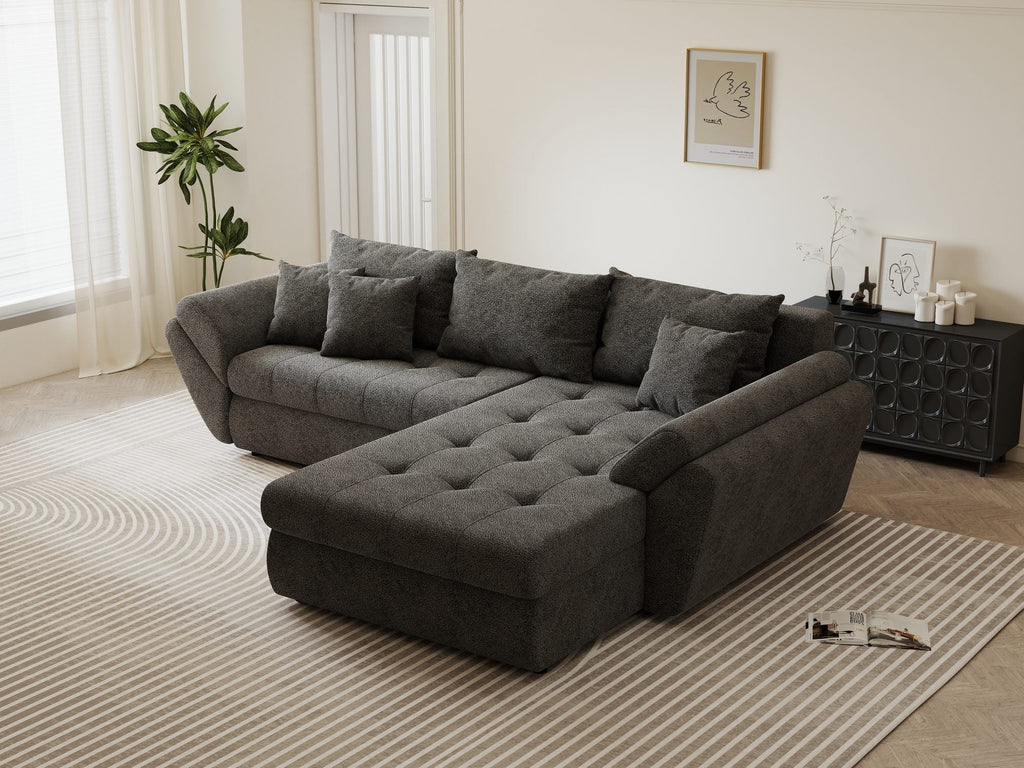 Colțar extensibil dumonde cu ladă de depozitare si sezut confortabil din spuma high-density, Loana Quelle Gri II 270x185 cm
