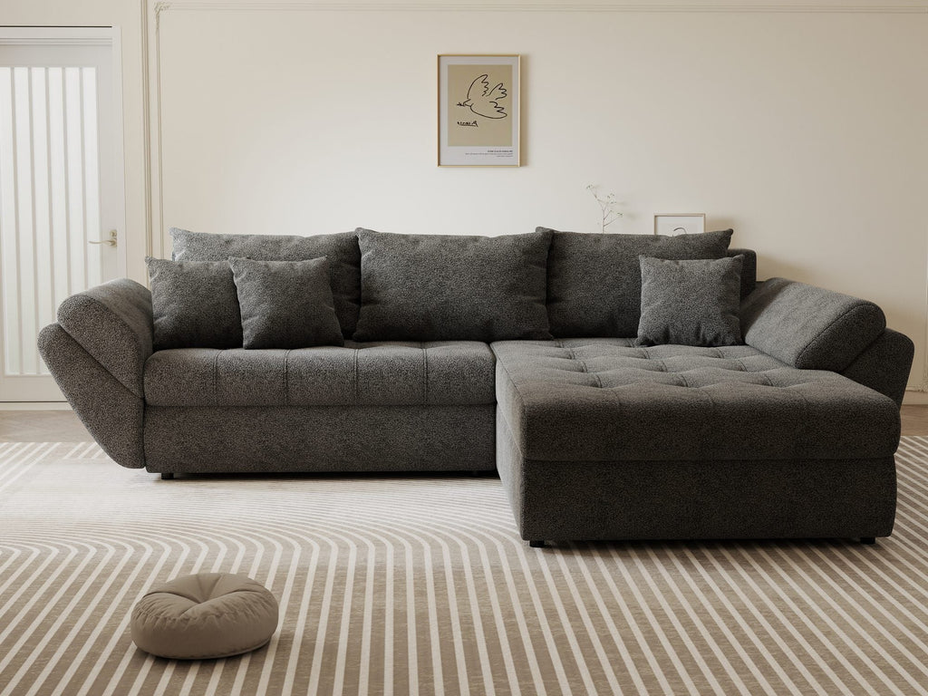 Colțar extensibil dumonde cu ladă de depozitare si sezut confortabil din spuma high-density, Loana Quelle Gri II 270x185 cm