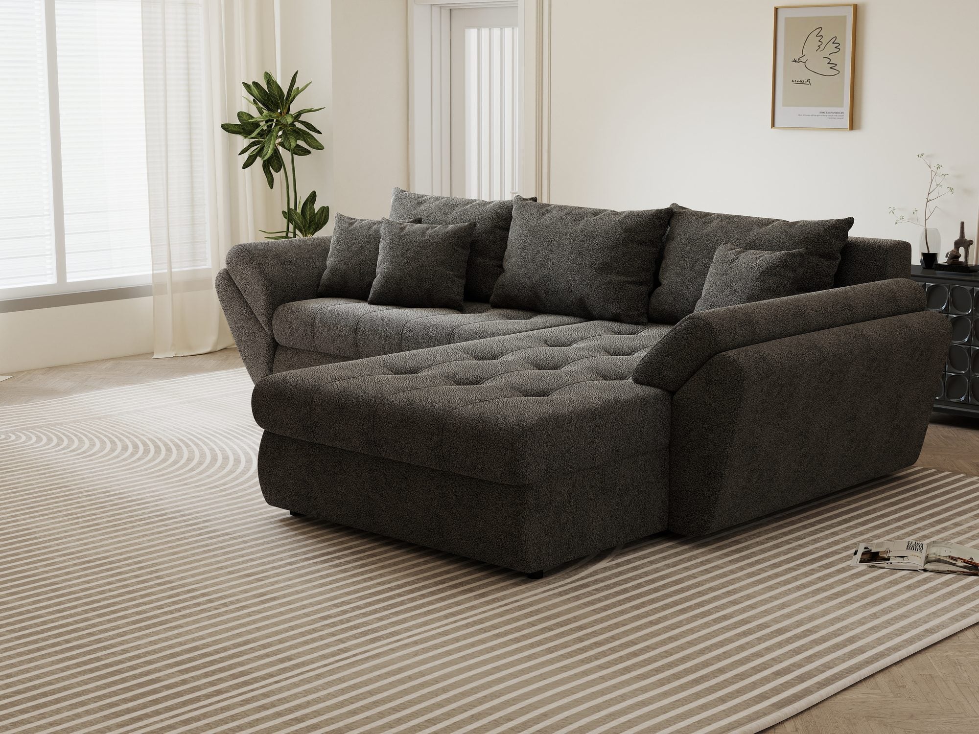 Colțar extensibil dumonde cu ladă de depozitare si sezut confortabil din spuma high-density, Loana Quelle Gri II 270x185 cm
